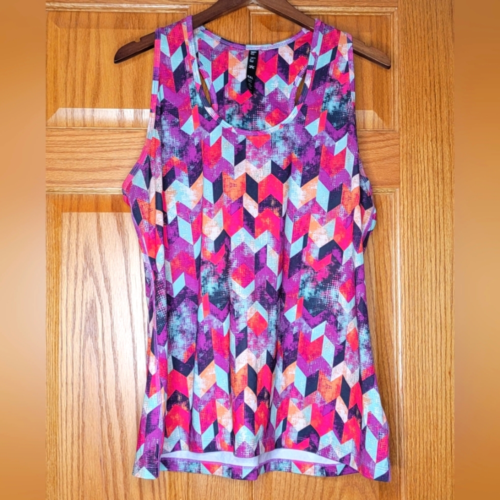 Lukka Lux Athletic Workout Racerback Tank Multicolor Chevron Print Sz XXL